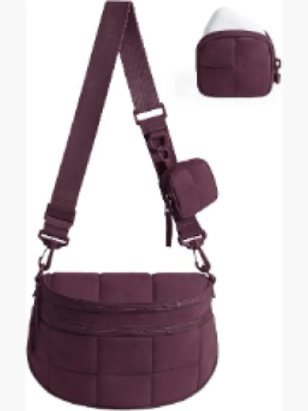 Quilted Nylon Crossbody Bag with Pouch, Adjustable Strap